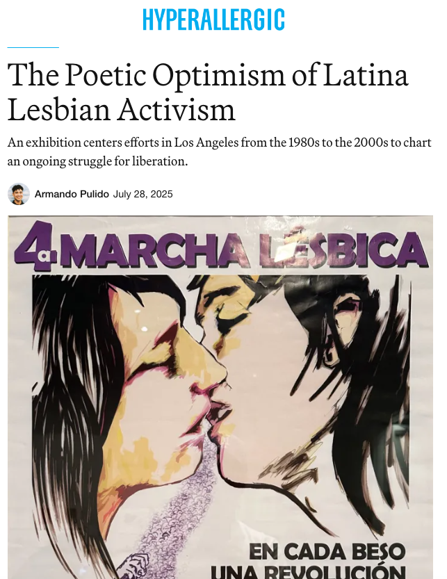 a screenshot of a Hyperallergic article with an image of two people kissing