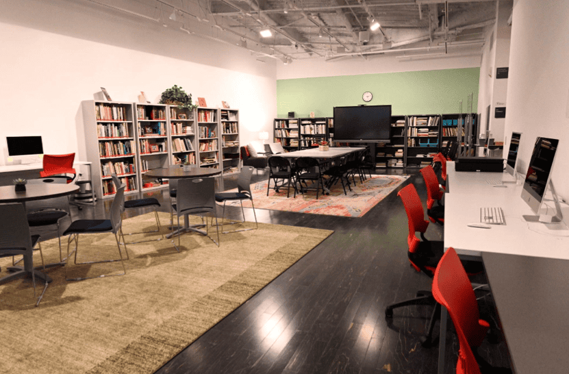 a space with desks and books