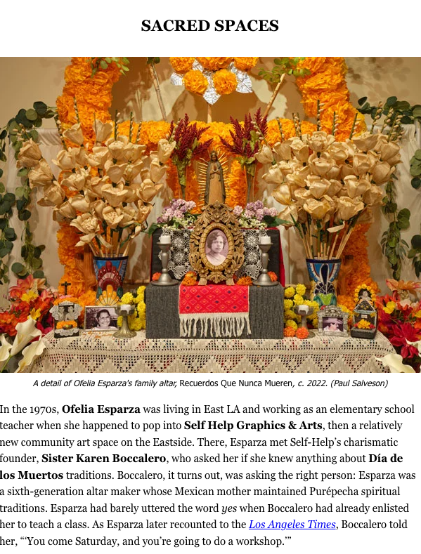 a screenshot of an article with the title "sacred spaces"
