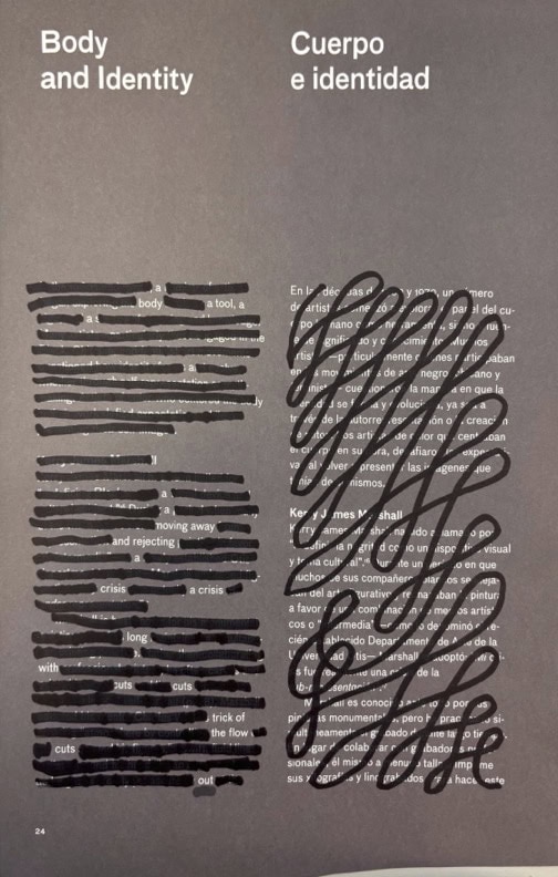 a photograph of a blackout poem with markings