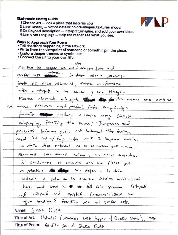 a photograph of a poem on a lined sheet of paper