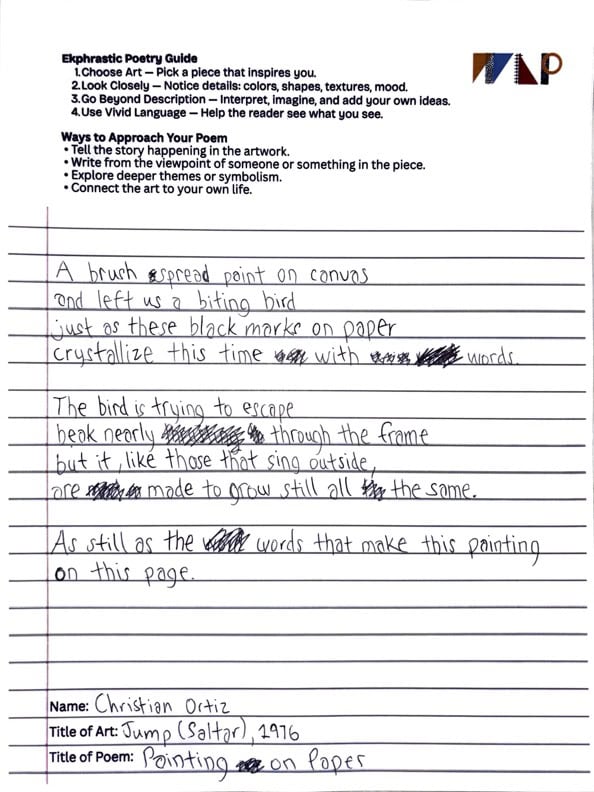 a photograph of a poem on a lined sheet of paper