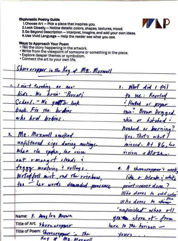 a photograph of a poem on a lined sheet of paper