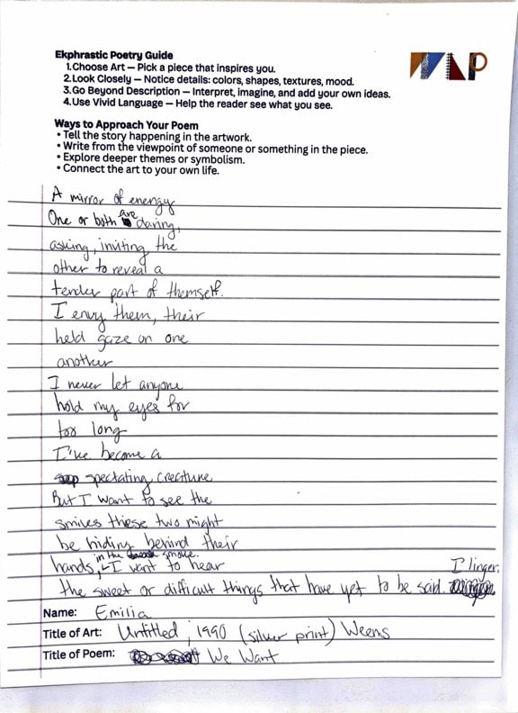 a photograph of a poem on a lined sheet of paper