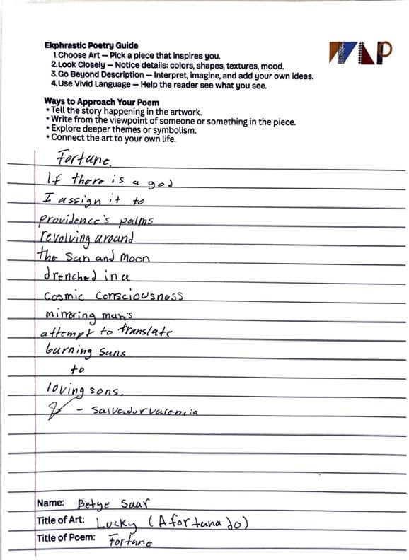 a photograph of a poem on a lined sheet of paper