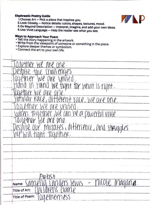 a photograph of a poem on a lined sheet of paper